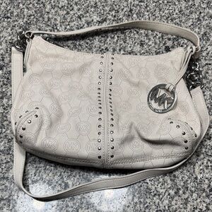 Michael Kors Light Beige Shoulder Bag with Silver Accents